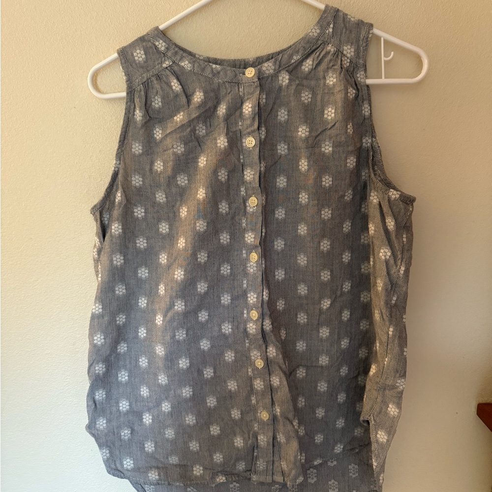 LOFT Blue Sleeveless Blouse with White Pattern
